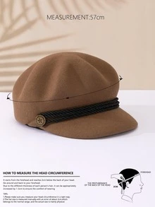 1pc Ladies' Camel Colored Wool Beret With Star Shaped Button And Thick Rope Detailing, Simple And Cute, All-match In Winter - Camel - View 3