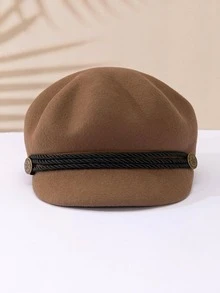 1pc Ladies' Camel Colored Wool Beret With Star Shaped Button And Thick Rope Detailing, Simple And Cute, All-match In Winter - Camel - View 2