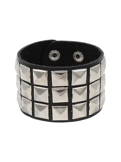 时尚手工三排方形手链哥特式朋克 PU 皮革手链金属手镯派对珠宝