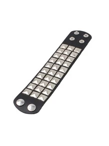 时尚手工三排方形手链哥特式朋克 PU 皮革手链金属手镯派对珠宝 - 黑色 - 查看 2