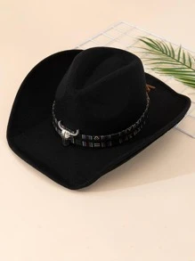 Belt Decor Fedora Hat Cowboy Hat - Black - View 2