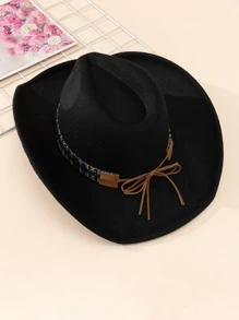 Belt Decor Fedora Hat Cowboy Hat - Black - View 3
