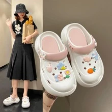 女士防滑胡蘿蔔和蝴蝶結裝飾鏤空通風學院白色洞洞鞋 - 白色 - 查看 2