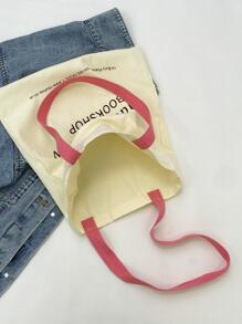 Bolsa de compras con diseño de letra, de bloques de color sin cierre, de moda, ligera y portátil, adecuada para adolescentes, mujeres, estudiantes universitarias, perfecta para volver a la escuela, la universidad, la escuela secundaria y la preparatoria
