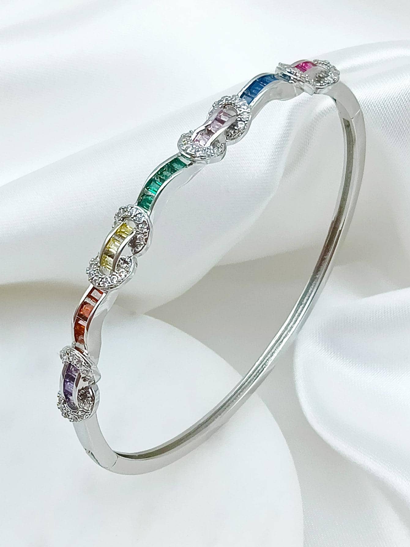 方晶鋯石裝飾手鐲 - 彩色 - 查看 1