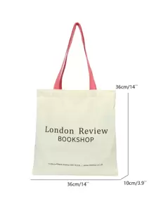Bolsa de compras con diseño de letra, de bloques de color sin cierre, de moda, ligera y portátil, adecuada para adolescentes, mujeres, estudiantes universitarias, perfecta para volver a la escuela, la universidad, la escuela secundaria y la preparatoria