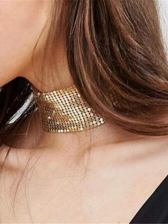 件閃亮金屬女式龐克派對音樂節項圈項鍊，適合秋冬搭配西裝或正裝