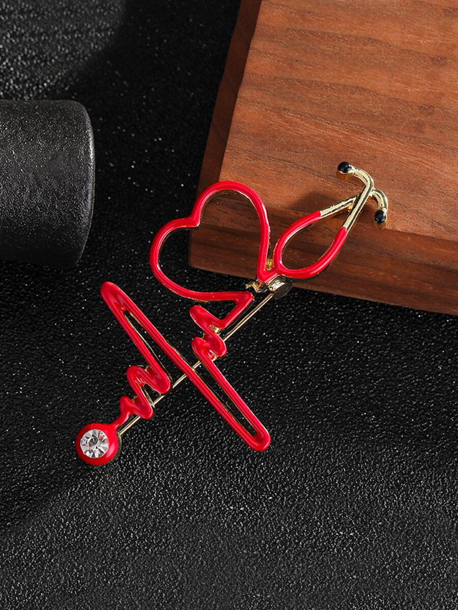 Trâm cài trang trí hình trái tim và đá - Đỏ - Xem 1