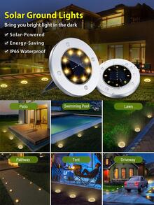 1 件 8LED 不锈钢太阳能草坪灯，现代黄色太阳能路径灯，适用于户外花园装饰