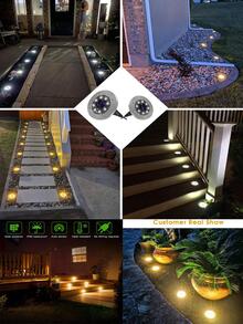 1 件 8LED 不锈钢太阳能草坪灯，现代黄色太阳能路径灯，适用于户外花园装饰