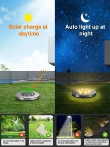 1 件 8LED 不锈钢太阳能草坪灯，现代黄色太阳能路径灯，适用于户外花园装饰