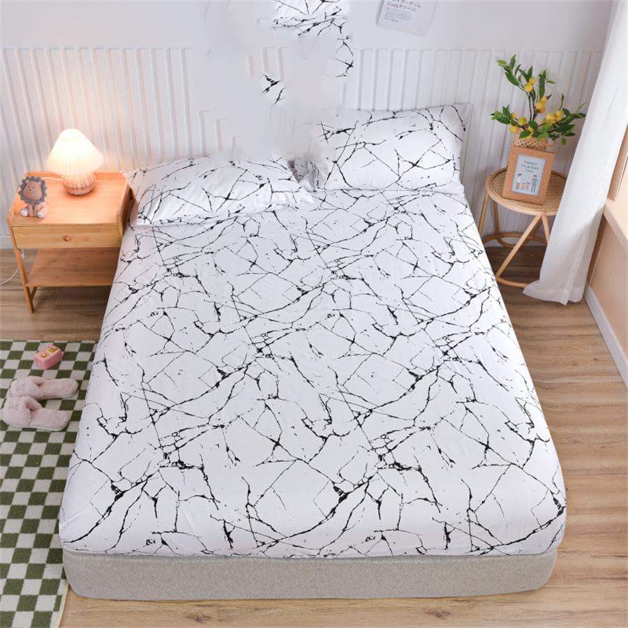 大理石紋樣式床笠套裝不附內芯 - 黑與白 - 查看 1