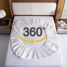 1pc Solid Color Fitted Sheet - White - View 4