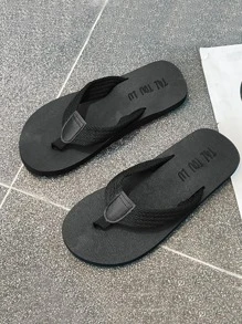 Men Anti-slip Two Tone Toe Post Slippers, Fashionable Flip Flops For Summer - Black - View 1