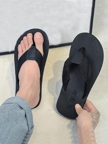 Men Anti-slip Two Tone Toe Post Slippers, Fashionable Flip Flops For Summer - Black - View 2