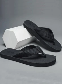 Men Anti-slip Two Tone Toe Post Slippers, Fashionable Flip Flops For Summer - Black - View 3