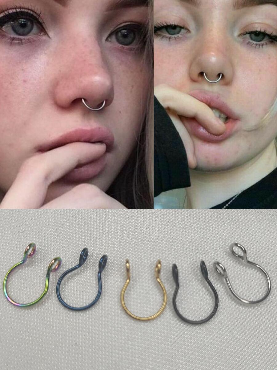 Piercing Falso Nariz Septum Anillo 5 Piezas - Multicolor - Ver 1