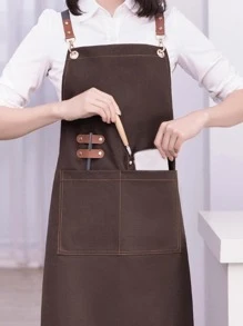 Delantal con diseño de botón - Café integral - Ver 4