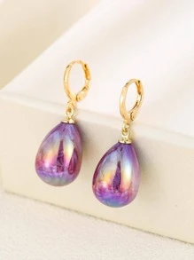 水滴形耳墜 - 紫色 - 查看 2