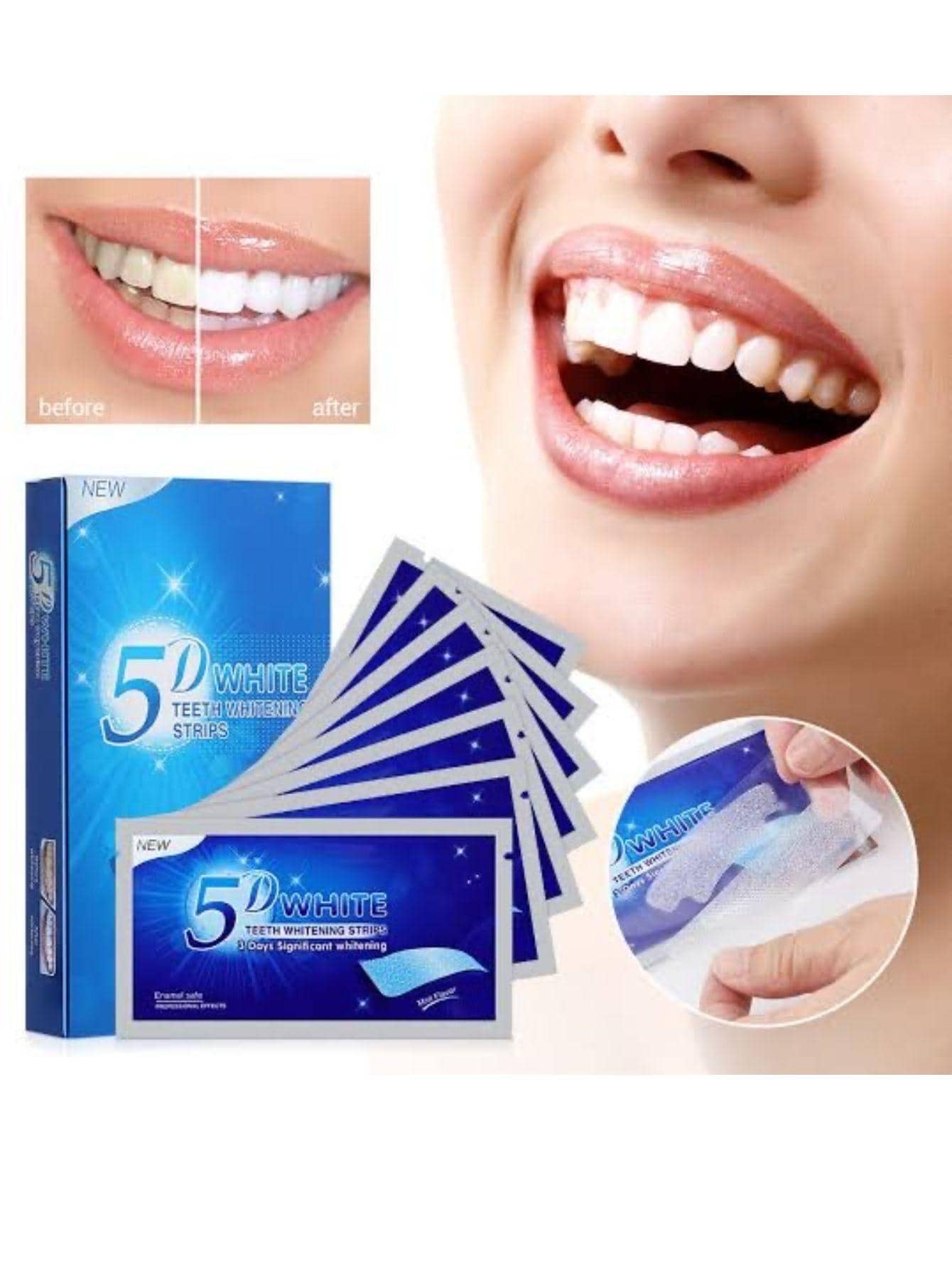 Pack Tiras Blanqueadoras Dentales 5D White x7 Pares Tiras Invisibles - Azul - Ver 1