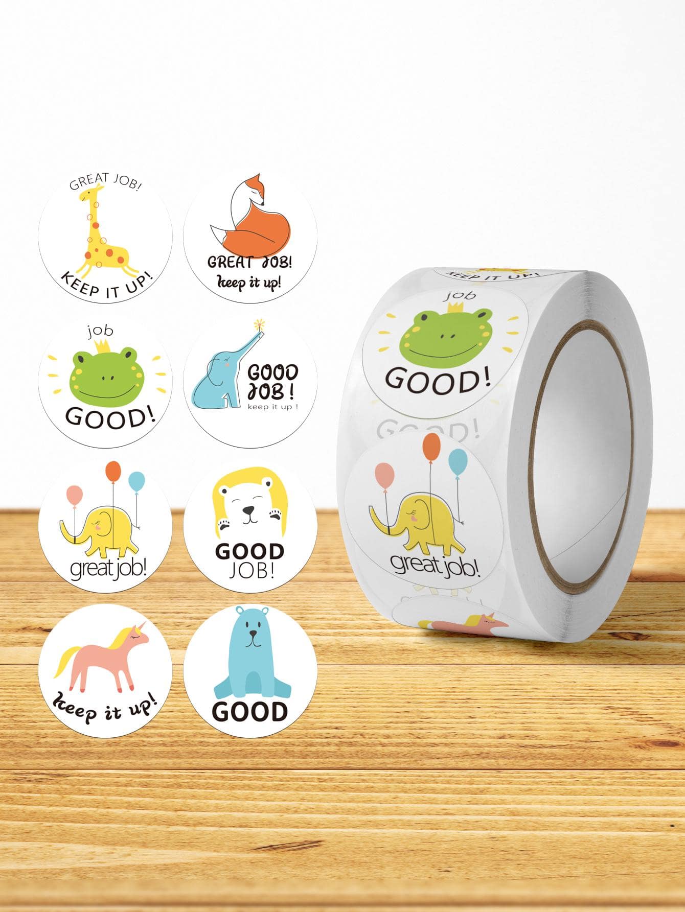 500 piezas Etiquetas adhesivas pequeñas con dibujos animados de animales lindos para recompensas - Multicolor - Ver 1