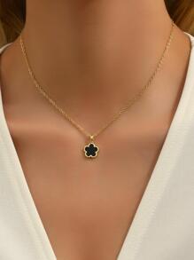 花朵吊坠项链 情人节、妈妈、母亲、母亲节、礼物 - 黑色 - 查看 2