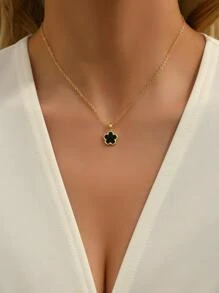 花朵吊坠项链 情人节、妈妈、母亲、母亲节、礼物 - 黑色 - 查看 3