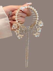 Rhinestone & Faux Pearl Decor Hair Clip