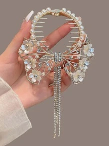 Rhinestone & Faux Pearl Decor Hair Clip