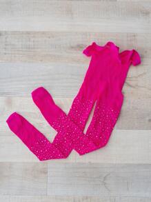 1雙兒童水鑽裝飾鏤空褲襪 - 玫紅色 - 查看 3