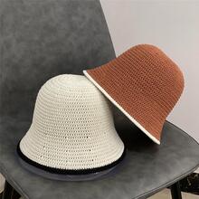 Contrast Trim Crochet Bucket Hat - Beige - View 3