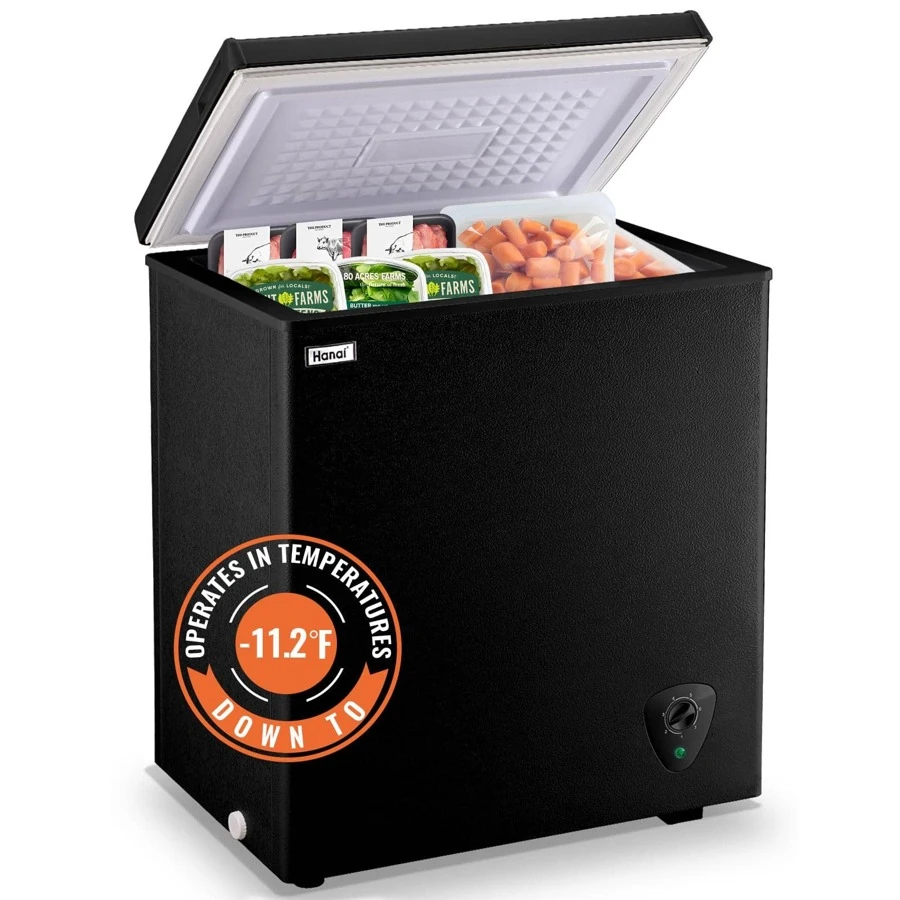 Chest Freezer Small Deep Freezers WANAI 5.0 Cubic Feet Mini Freezer White Free-Standing Top Door Freezer Removable Storage Basket Compact 7 Temperature Control Energy Saving For Office Dorm Or Apartment - màu đen - Xem 1