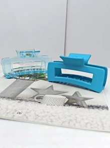 2入組女士素色矩形時尚髮爪適用於頭髮裝飾用品 - 藍色 - 查看 3