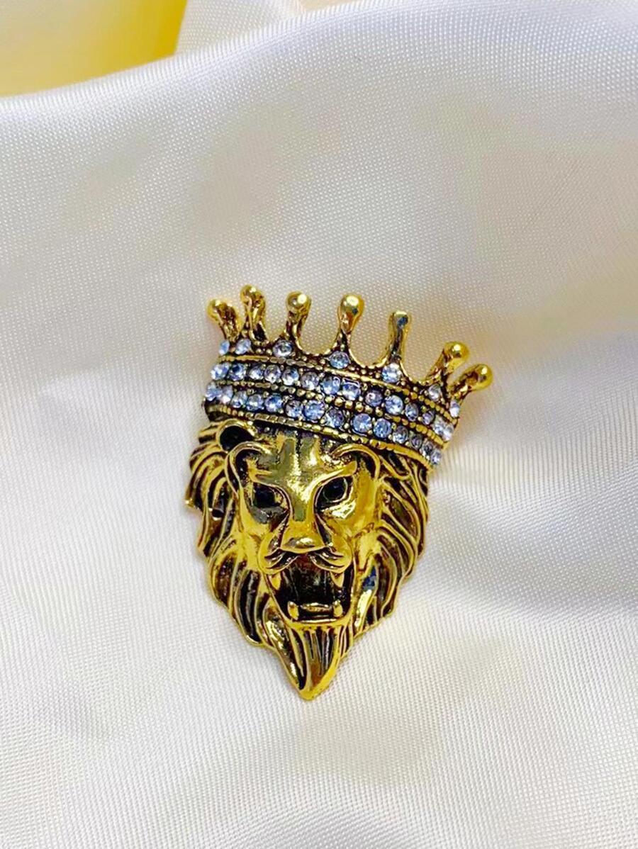 時尚男女通用復古金屬獅子頭胸針，簡約創意動物設計外套徽章配件，復古風格別針禮物 - 金色 - 查看 1
