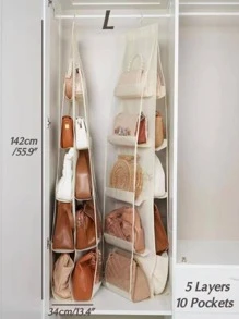 Beige Bag Storage Hanging Bag, Double-Sided Six Layers/Eight Layers/Ten Layers/Storage Bag, Bedroom Closet Storage Bag For Handbags And Dust Prevention Decorations Decor Festival Decor Room Decor Home Decor Bed Room Decor Bedroom, Organizer, Home Storage, White T Shirt Women, Black Pants Women, Ladies Winter Clothes, Dress,