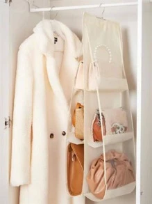 Beige Bag Storage Hanging Bag, Double-Sided Six Layers/Eight Layers/Ten Layers/Storage Bag, Bedroom Closet Storage Bag For Handbags And Dust Prevention Decorations Decor Festival Decor Room Decor Home Decor Bed Room Decor Bedroom, Organizer, Home Storage, White T Shirt Women, Black Pants Women, Ladies Winter Clothes, Dress,