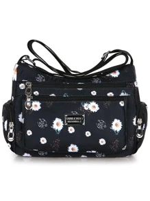 字母貼布印花方包帶拉鍊 - 黑色 - 查看 1