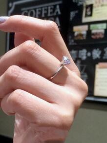 方晶鋯石裝飾戒指 - 銀色 - 查看 3