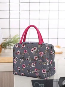 花朵印花便當袋 - 深灰色 - 查看 1