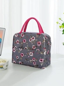花朵印花便當袋 - 深灰色 - 查看 2