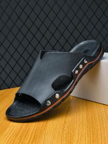 酷黑色拖鞋適用於男士鉚釘裝飾鏤空拖鞋 - 黑色 - 查看 1