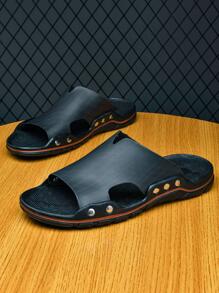 酷黑色拖鞋適用於男士鉚釘裝飾鏤空拖鞋 - 黑色 - 查看 4