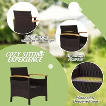 Costway 3PCS Patio Rattan Furniture Set Wooden Armrest Table Top Cushioned Deck - White - View 9