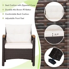 Costway 3PCS Patio Rattan Furniture Set Wooden Armrest Table Top Cushioned Deck - White - View 8