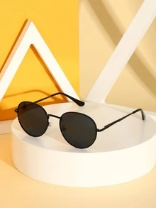 1 副女士纯色圆框时尚户外眼镜 - 黑色 - 查看 1