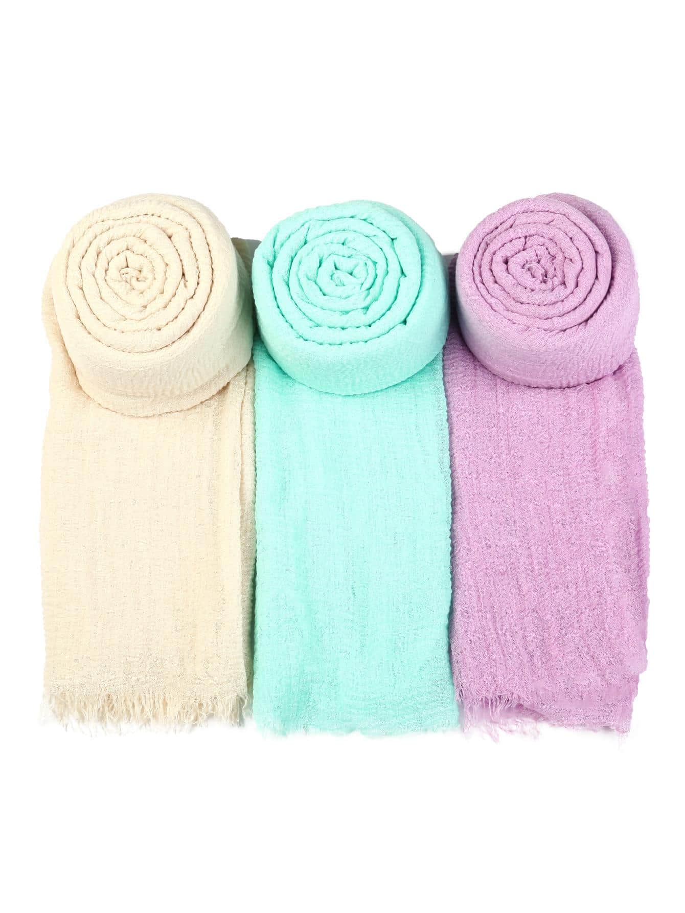 3pcs Solid Fringe Hem Scarf - Multicolor - View 1