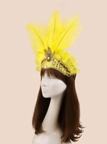 1pc Women Feather & Rhinestone Decor Fashion Hair Band For Party - Yellow - View 3