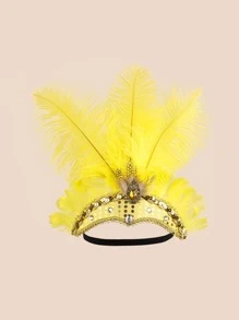 1pc Women Feather & Rhinestone Decor Fashion Hair Band For Party - Yellow - View 6
