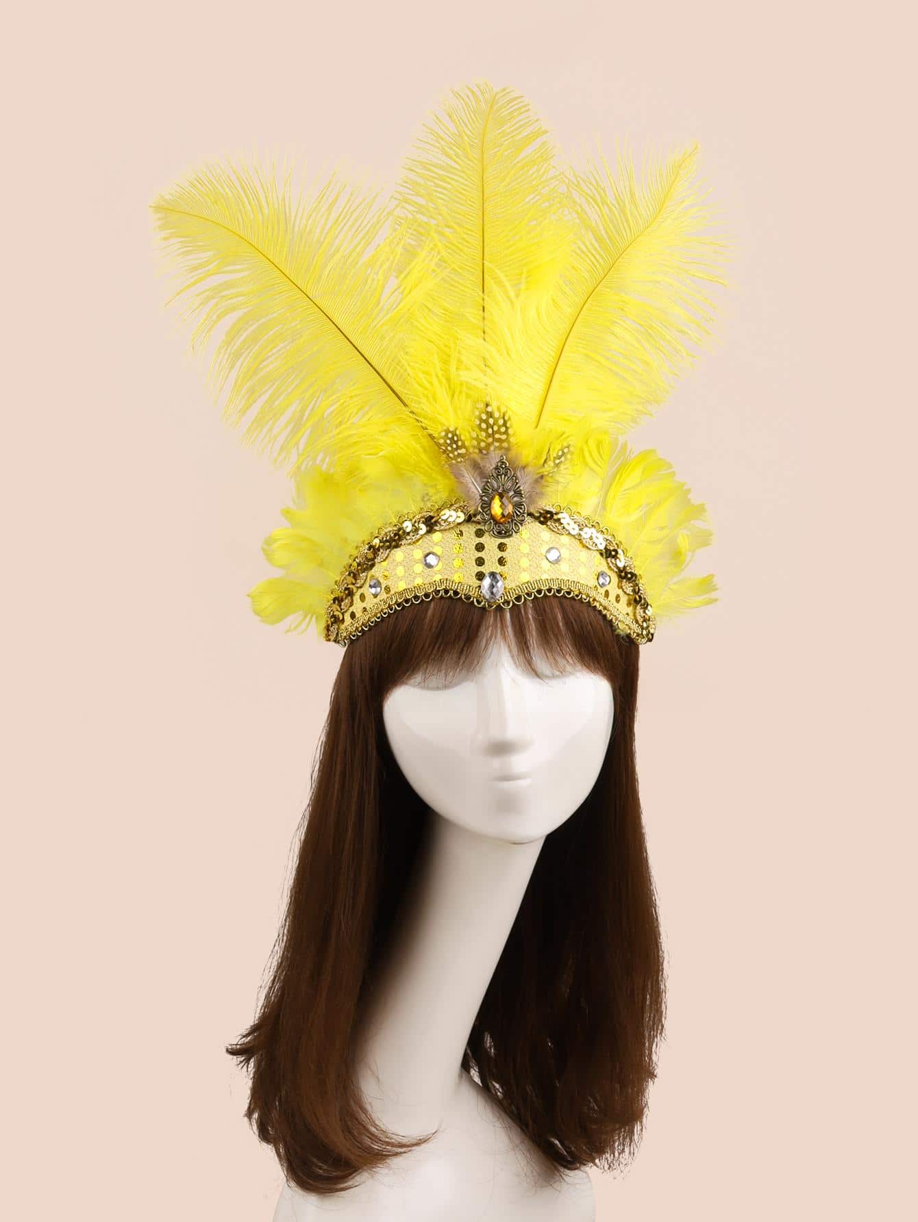 1pc Women Feather & Rhinestone Decor Fashion Hair Band For Party - Yellow - View 1