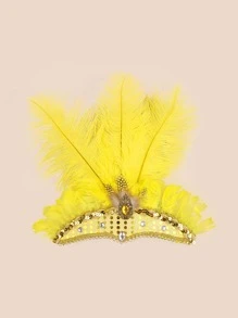 1pc Women Feather & Rhinestone Decor Fashion Hair Band For Party - Yellow - View 4